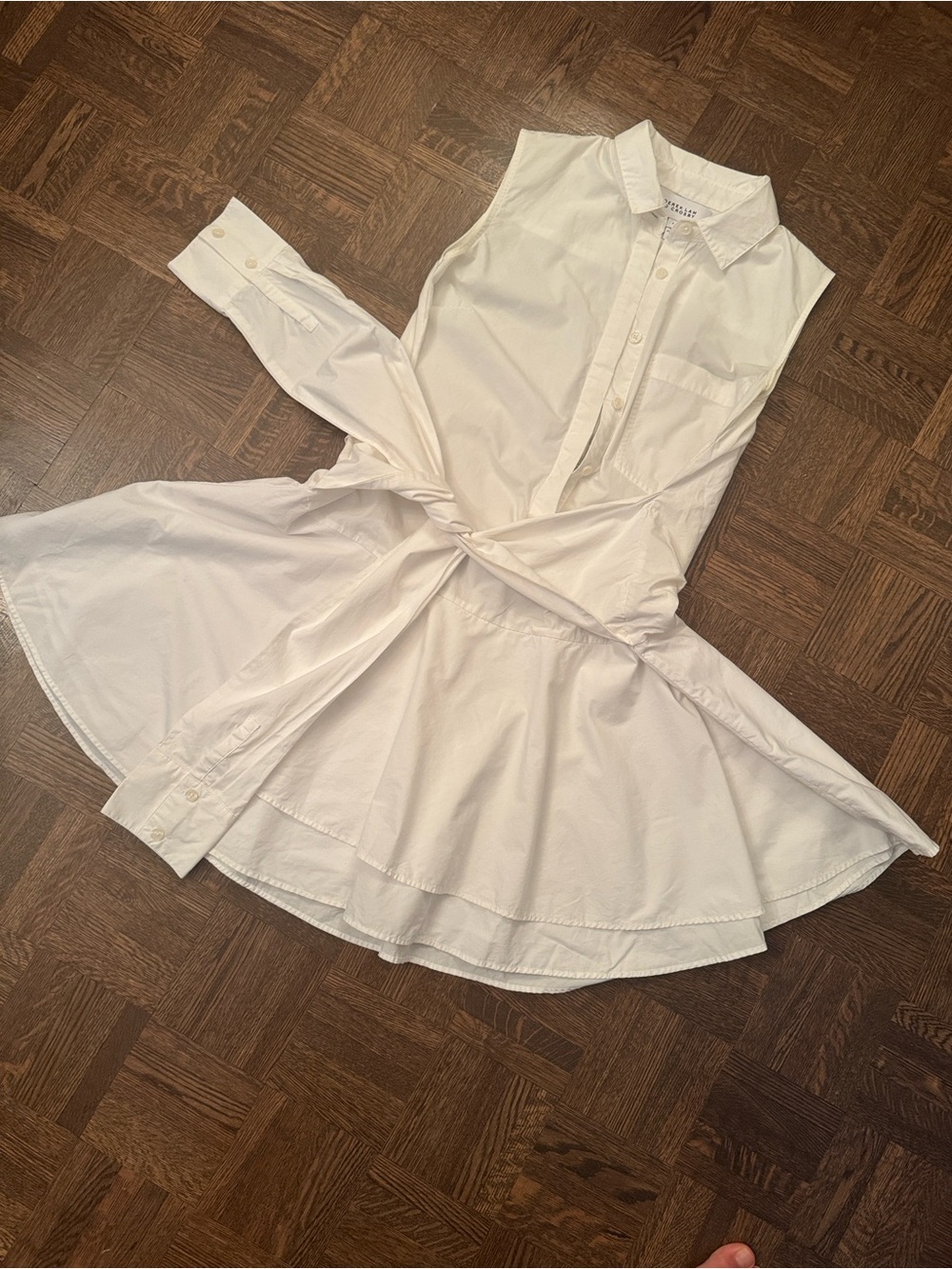 Derek Lam White Sleeveless Tie-Waist Flared Shirtdress size 8